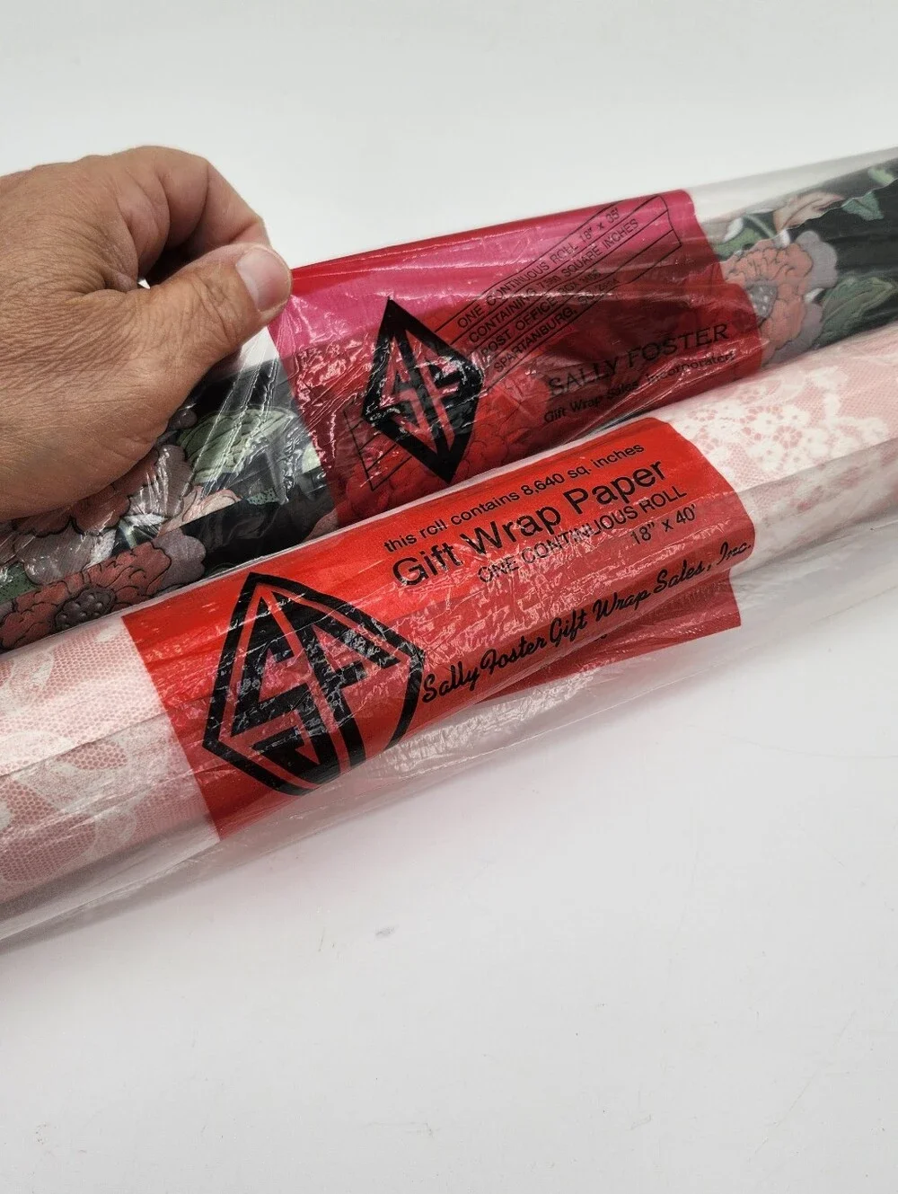 Vintage Premium  Sally Foster Pink Lace Black Floral Wrapping Paper NoS